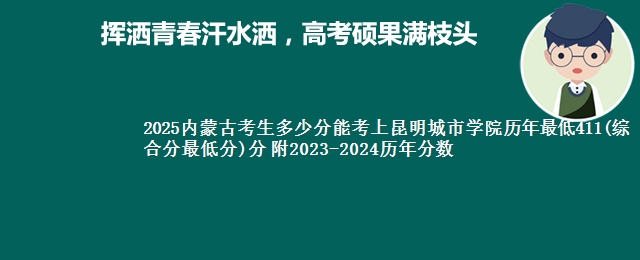 2025内蒙古考生多少分能考上昆明城市学院历年最低411(综合分最低分)分 附2023-2024历年分数