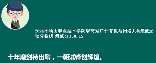 2024平顶山职业技术学院职高对口计算机与网络大类最低录取分数线 最低分350.12